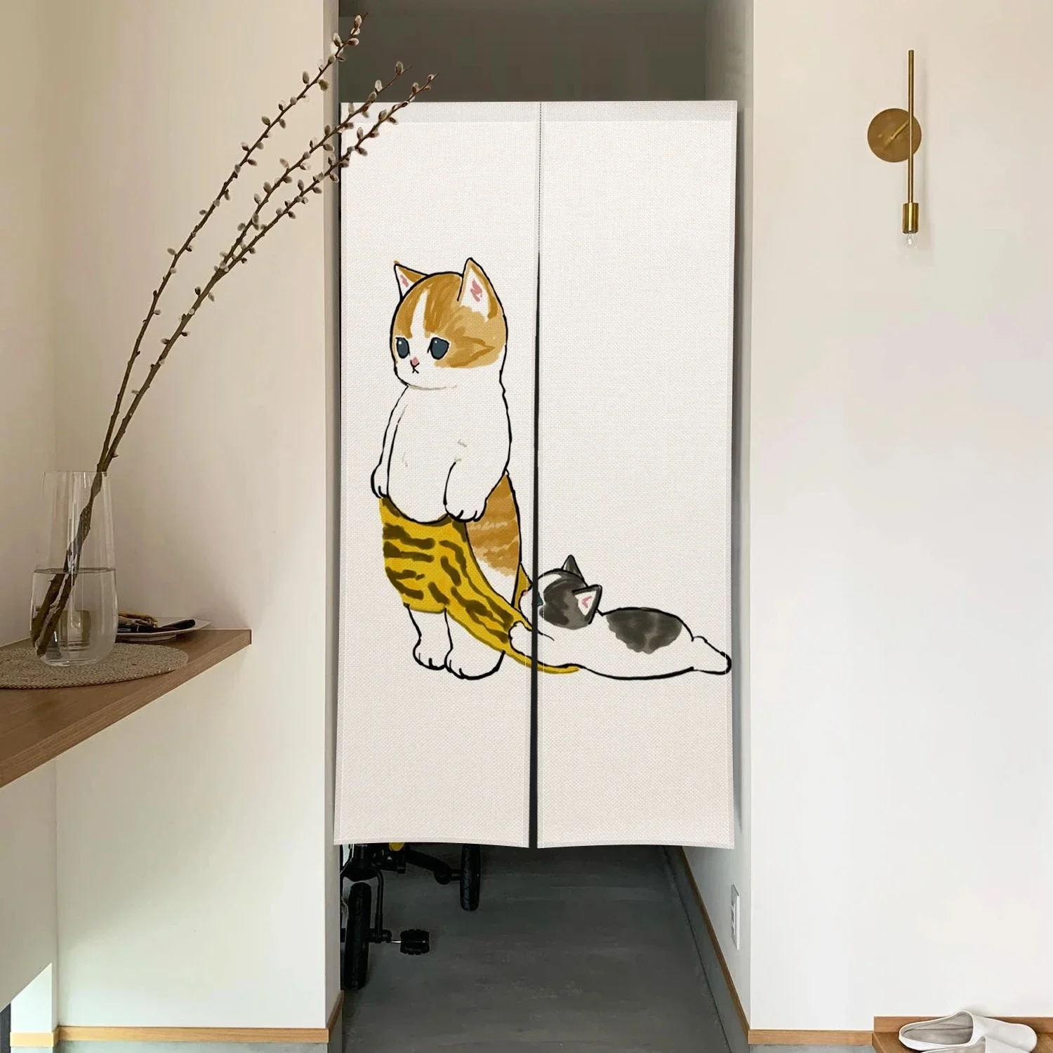 Japanese Door Curtain Noren Cute Funny Cat Drapes Living Room Bedroom Doorway Partition Kitchen Entrance Hanging Half-Curtains