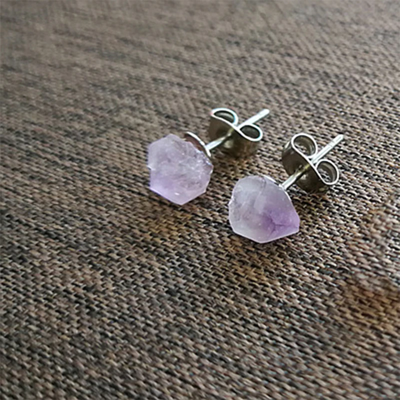 Natural Amethyst Rough Stone Earrings Simple and Fashionable Women\'s Earrings Earrings Crystal Flower Jewelry High-end Luxury