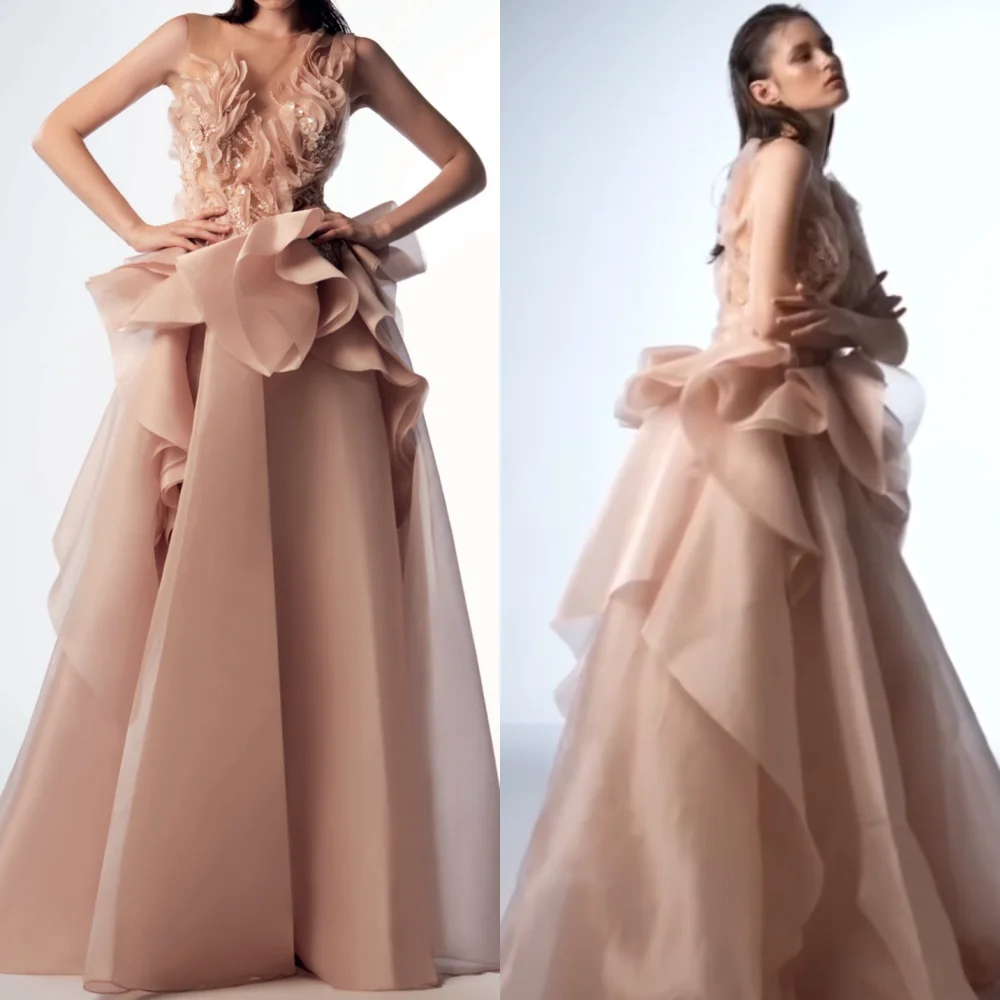 

Jiayigong Organza Draped Beading Cocktail Party Ball Gown O-Neck Bespoke Occasion Gown Long Dresses Saudi Arabia