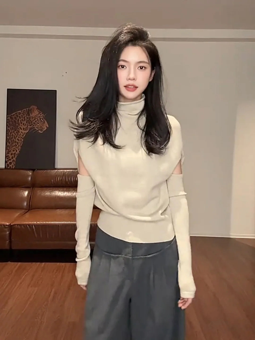 

Korean Sle High Collar Knitted Base irt Women's Spring Oaeal Color Inner Sve irt Unique Beautiful Sweater