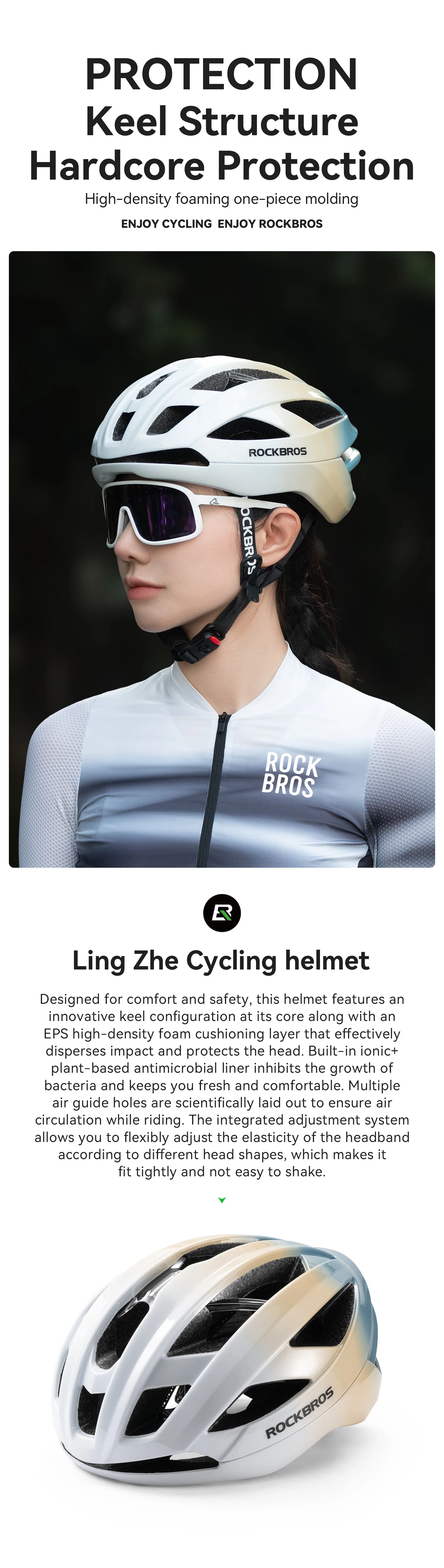 ROCKBROS Fahrradhelm Leicht Atmungsaktiv Antibakteriell Integralgeformter Helm Verstellbarer Magnetverschluss Sicherheits helm – Detail 1
