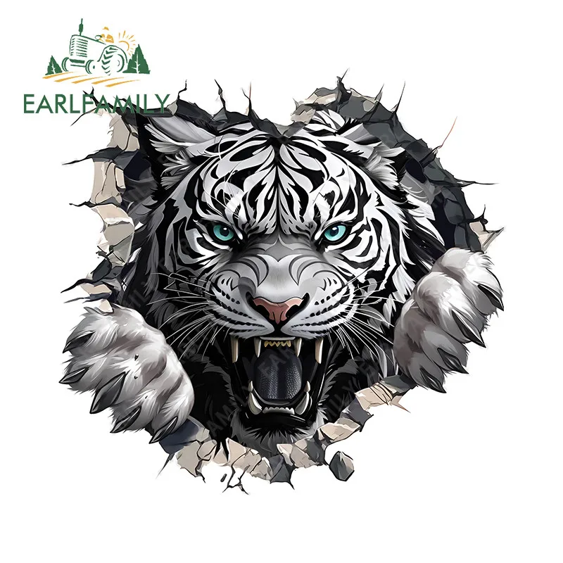 EARLFAMILY Tiger Tear Car Stickers Caravan Surfboard Windows Electric-Bicycle Creative Decals Occlusion Scratch Street Signs