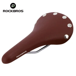 ROCKBROS PVC Leather Bicycle Saddle Nostalgic style Road Bike MTB Soft Saddle Front Seat Steel Rail Rivet Durable Bicycle Parts