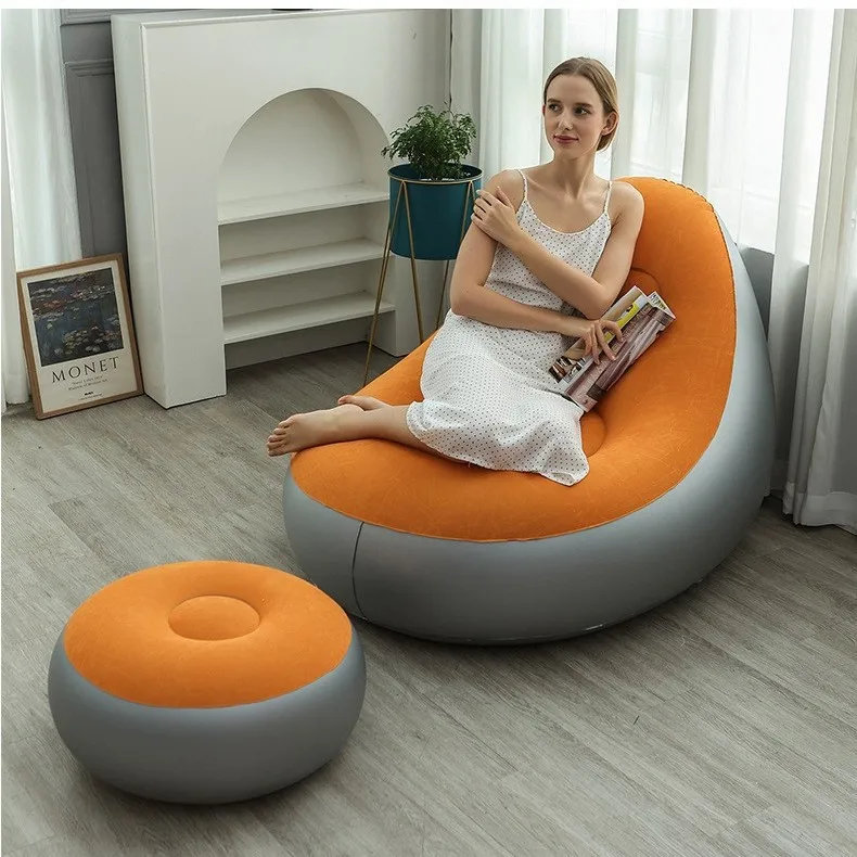 Lazy inflatable sofa recliner, single thickened flocking, outdoor camping beach home leisure, portable living room balcony sofa