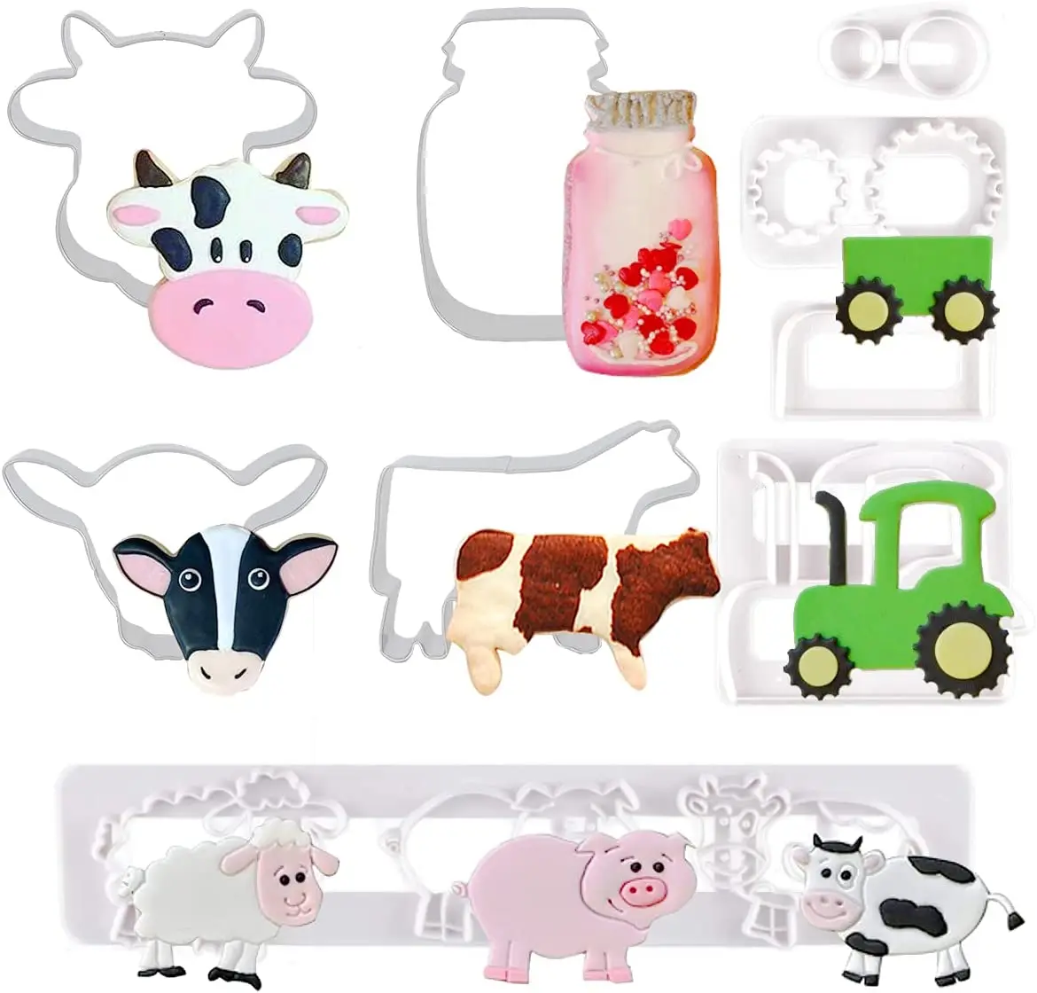 

Farm Animal Cookie Cutters Set 9 Pieces Cake Decor Cutters with Cow, Pig, Sheep, Tractor Biscuit Mold Barnyard Cookie Cutters