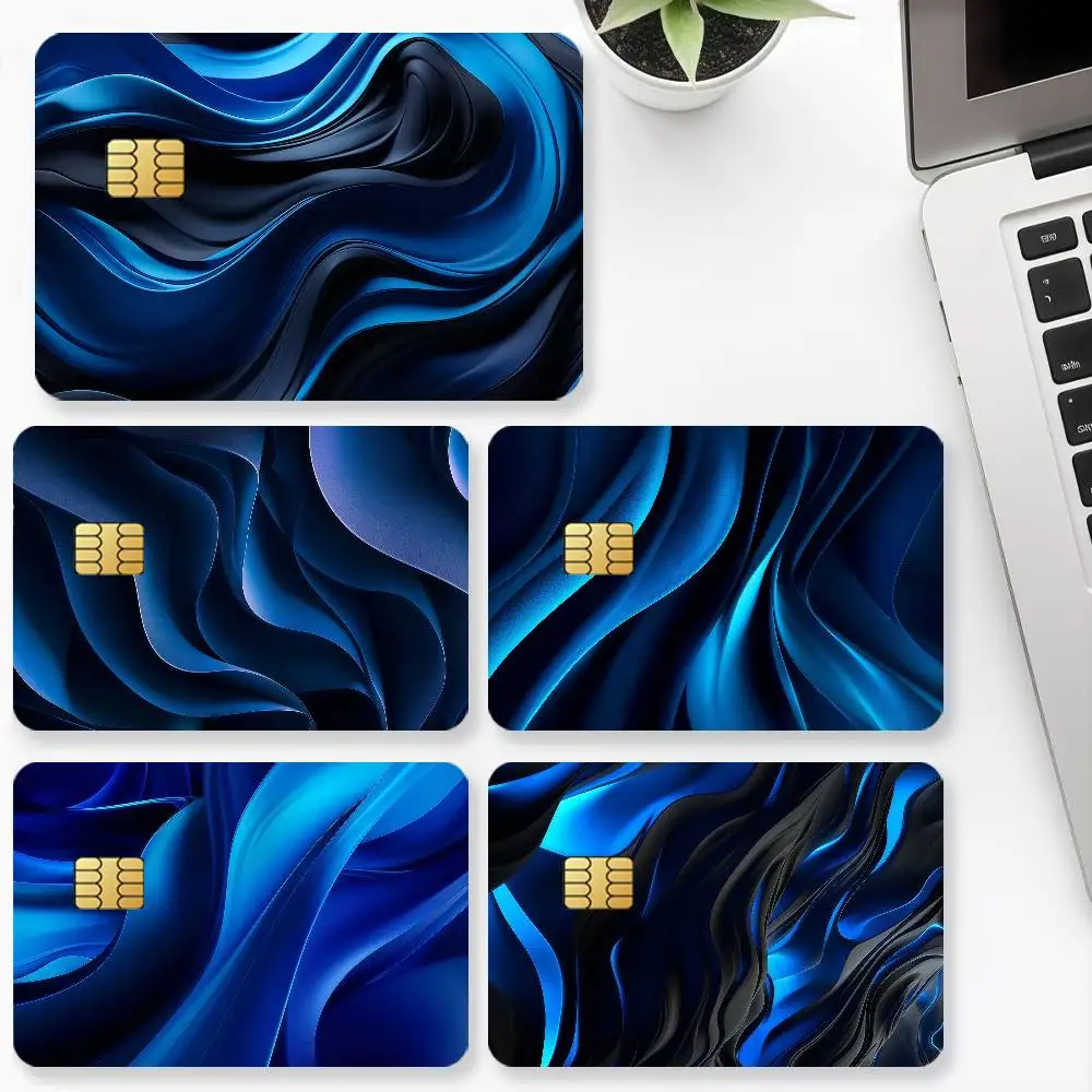 Dark Blue Wavy Pattern Credit Card 4PCS Anti-scratch Waterproof Stickers for Bank Debit Decorative Protection Bus Subway