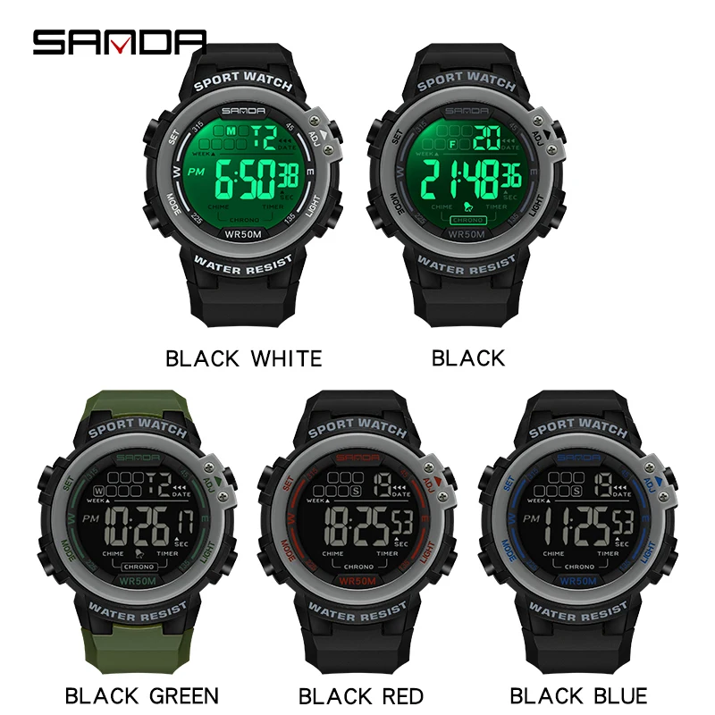 SANDA 2140 Alarm Clock Chrono 5Bar Waterproof Digital Watch reloj hombre New Fashion Outdoor Sport Men Multifunction Watches