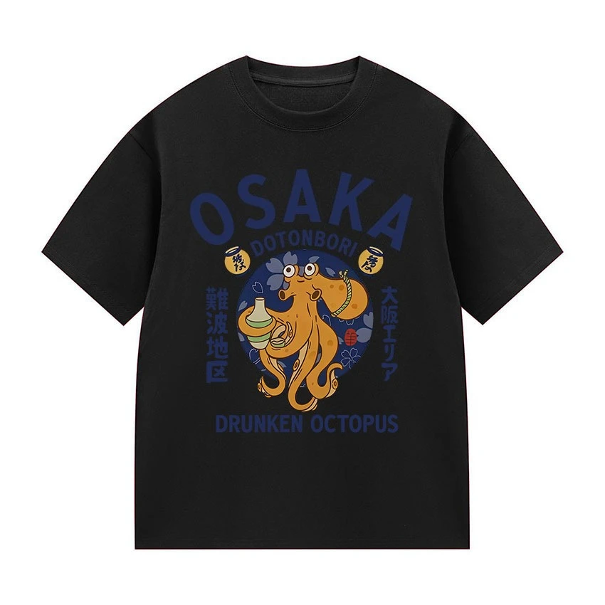 Japanese Osaka Dotonbori Drunken Octopus Food Lover Funny Graphic Tee Shirt Mens Women Fashion High Quality Cotton T-Shirts Tops