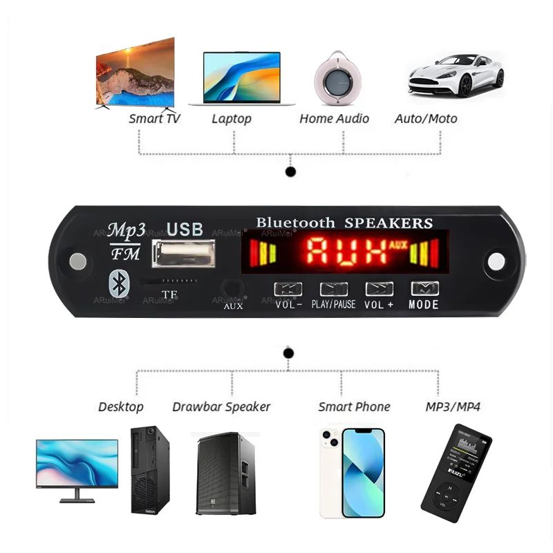 Hands-Free MP3 Player Decoder Board 7V 12V Bluetooth5.0 NO Amplifier Car FM Radio Module Support FM TF USB AUX Recorders image 5