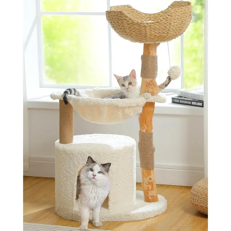 

Modern Cat Tree for Large Cats, Wood Cat Tower for Indoor Cats, Real Branch Luxury Cat Furniture with Super Large Cozy Condo and