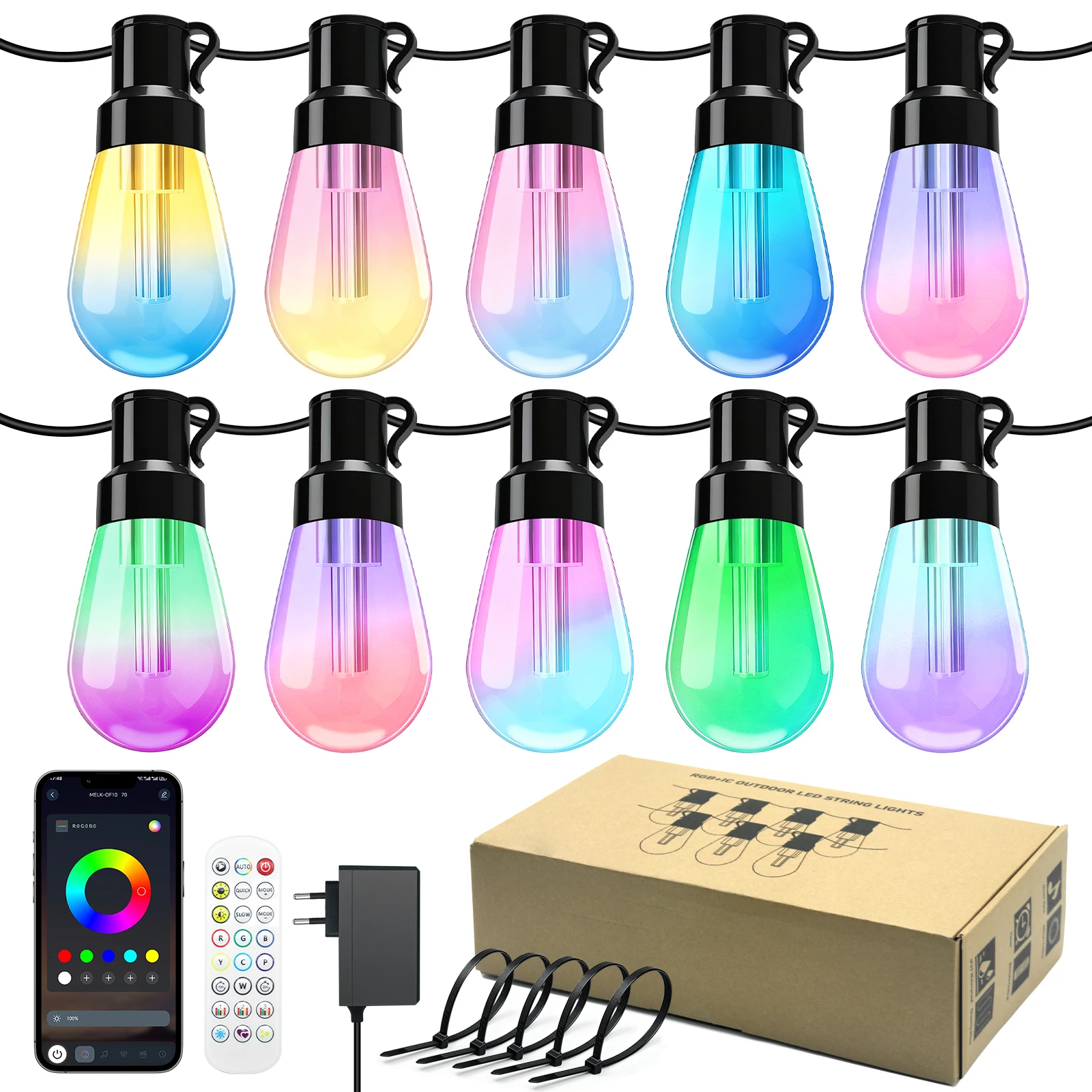 DC 24V RGB IC Dream Color Pixel Globe Eave Light Kit 2.4GHz Bluetooth Music Controller Waterproof LED String Light