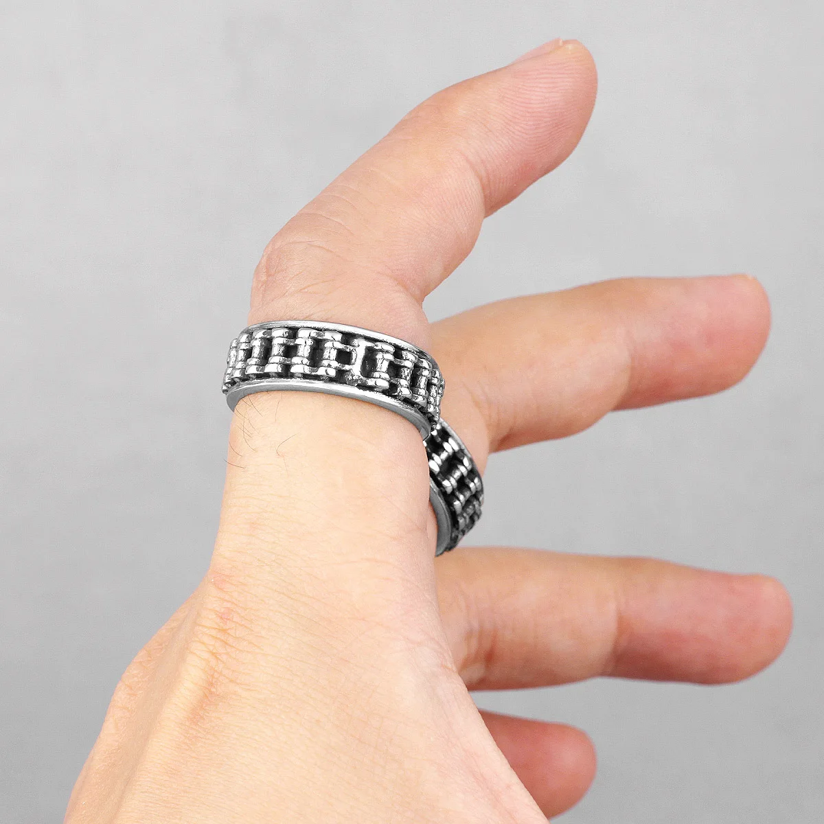 Grid Weave Ring 316L Stainless Steel Retro Industrial Style Mens Texture Rings Simple for Male Boyfriend Biker Jewelry Best Gift