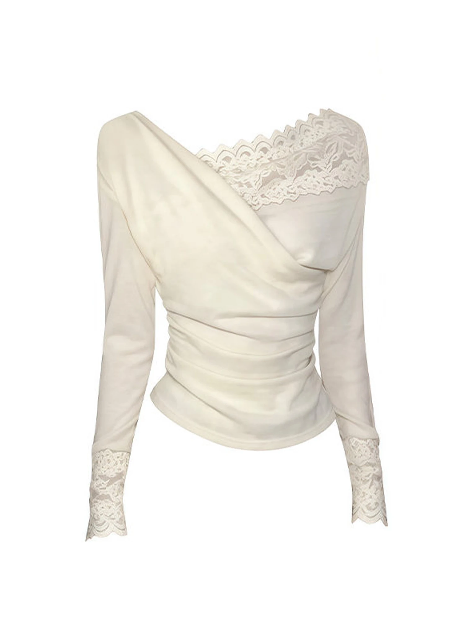 Women's White Y2k T-shirt Vintage Harajuku Gyaru Tee Top Long Sleeve Lace Patchwork T-shirts Knitwear 2000s Clothes Spring 2026
