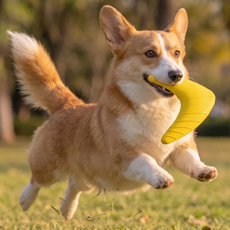 Boomerang‑Shaped Soft Dog Flying Disc Toy Bite‑proof Floating Fetch Toy Outdoor Interactive Training Teeth‑Cleaning Play Toy