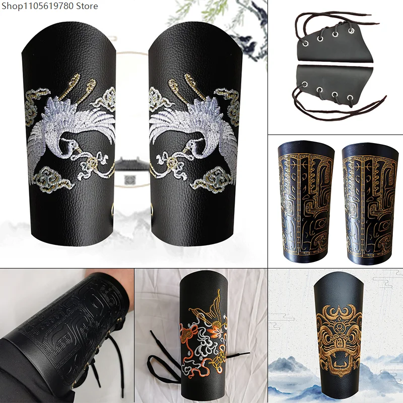 1 Pair Chinese Style Martial Arts Hanfu Wrist Guard Medieval Cosplay Armor Arm Viking Knight Gauntlet Wristband Accessories