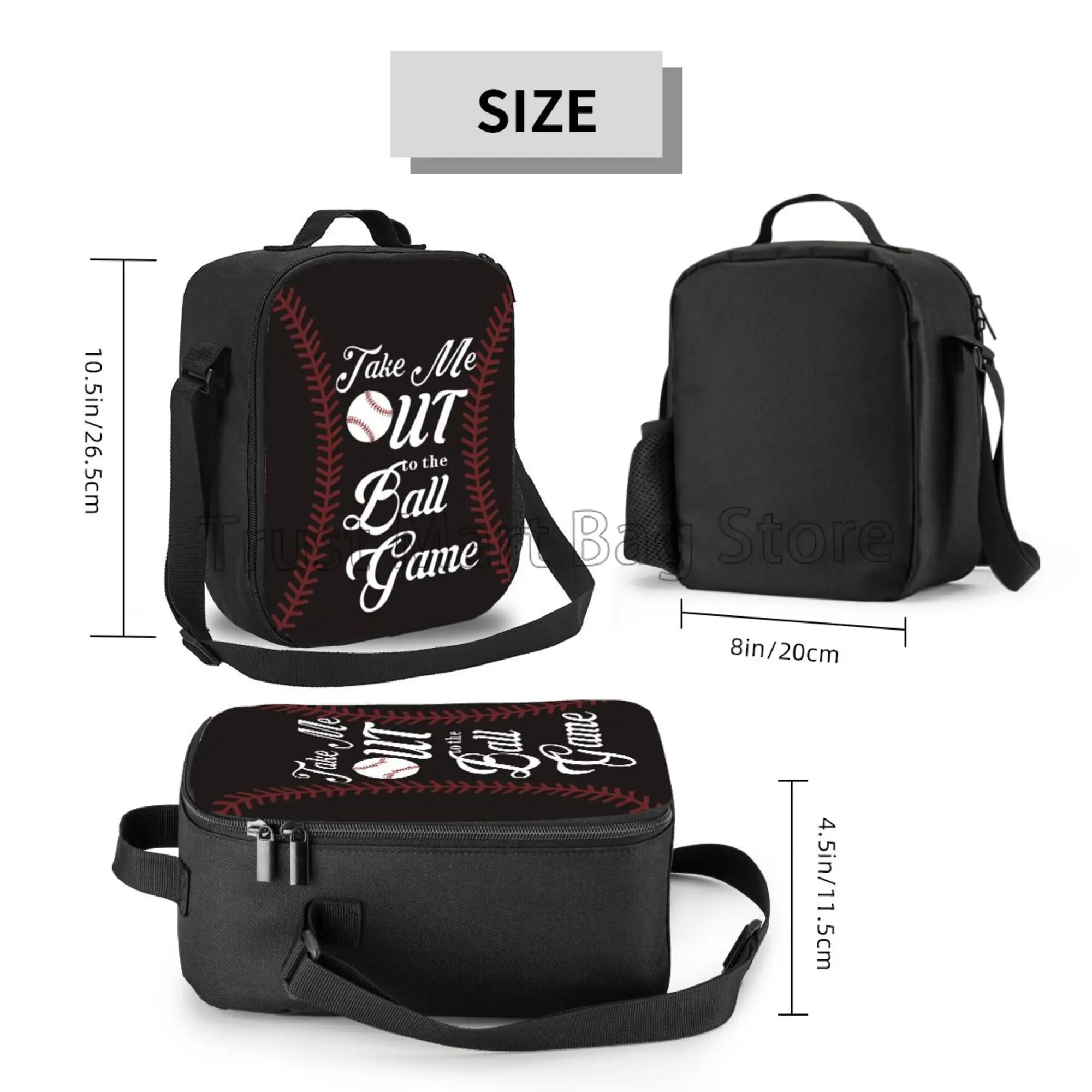 Baseball Design Reusable Lunch Bag Insulated Lunch Box with Adjustable Shoulder Strap Leakproof Bento Tote Bags for Work Picnic