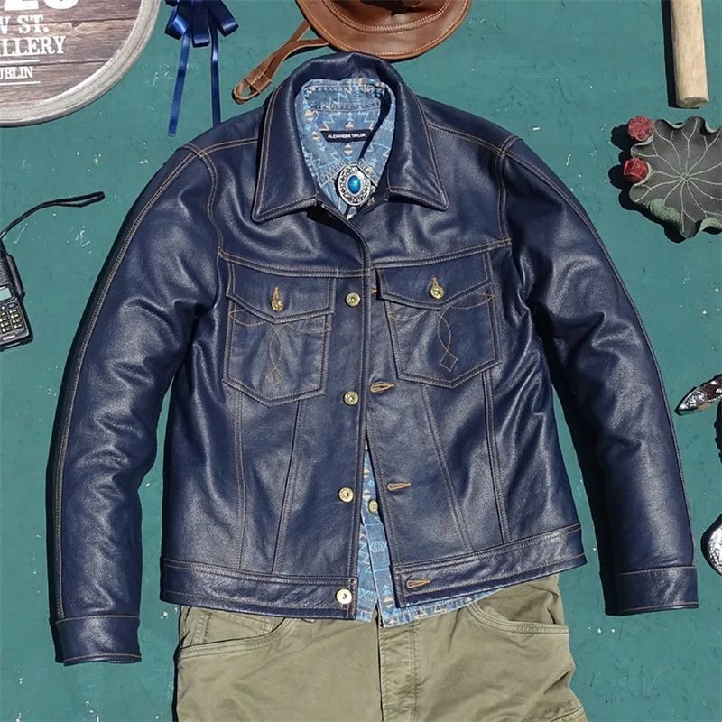 Dark blue blue embroidered denim