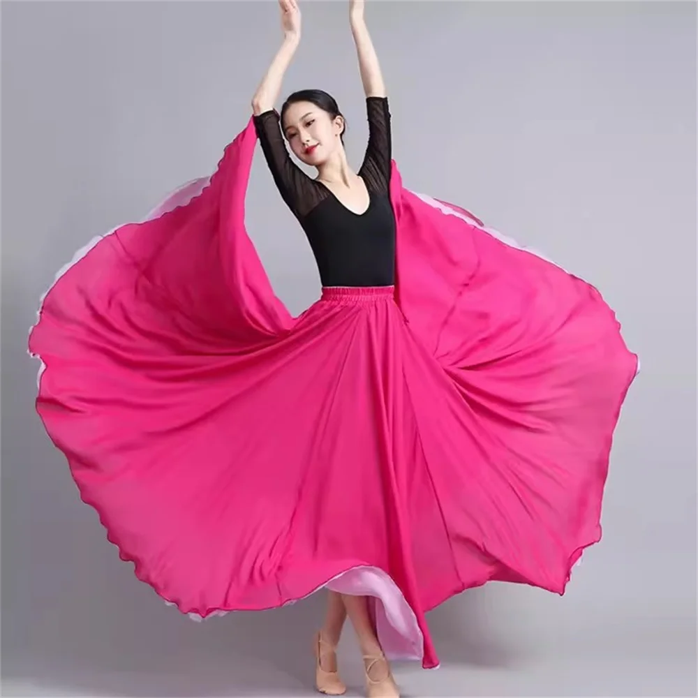 Women Double-side Chiffon Big Swing Skirt 720 Degree Classical Dance Skirt Belly Dance Costume Stage red Performance Maxi Skirts