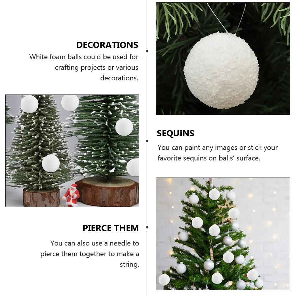 

12pcs Christmas Balls White Craft Foam For Party Decor Tree Ball Xmas Ball Art Projects Smooth Round High-Density