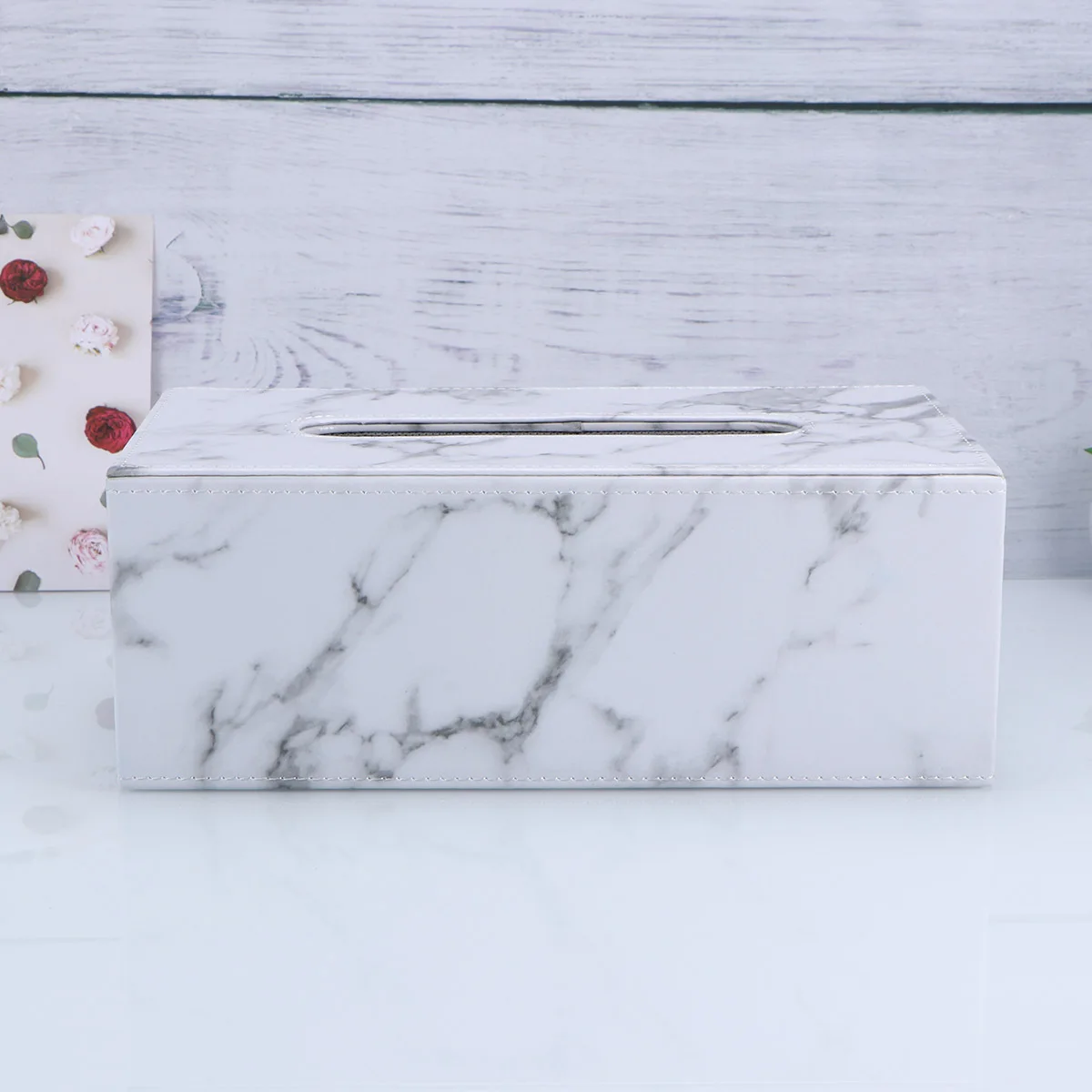 

Elegant Tissue Box with Marbled Pattern Square Napkin Holder for Office Home Bedroom Living Room Use Tissue Box