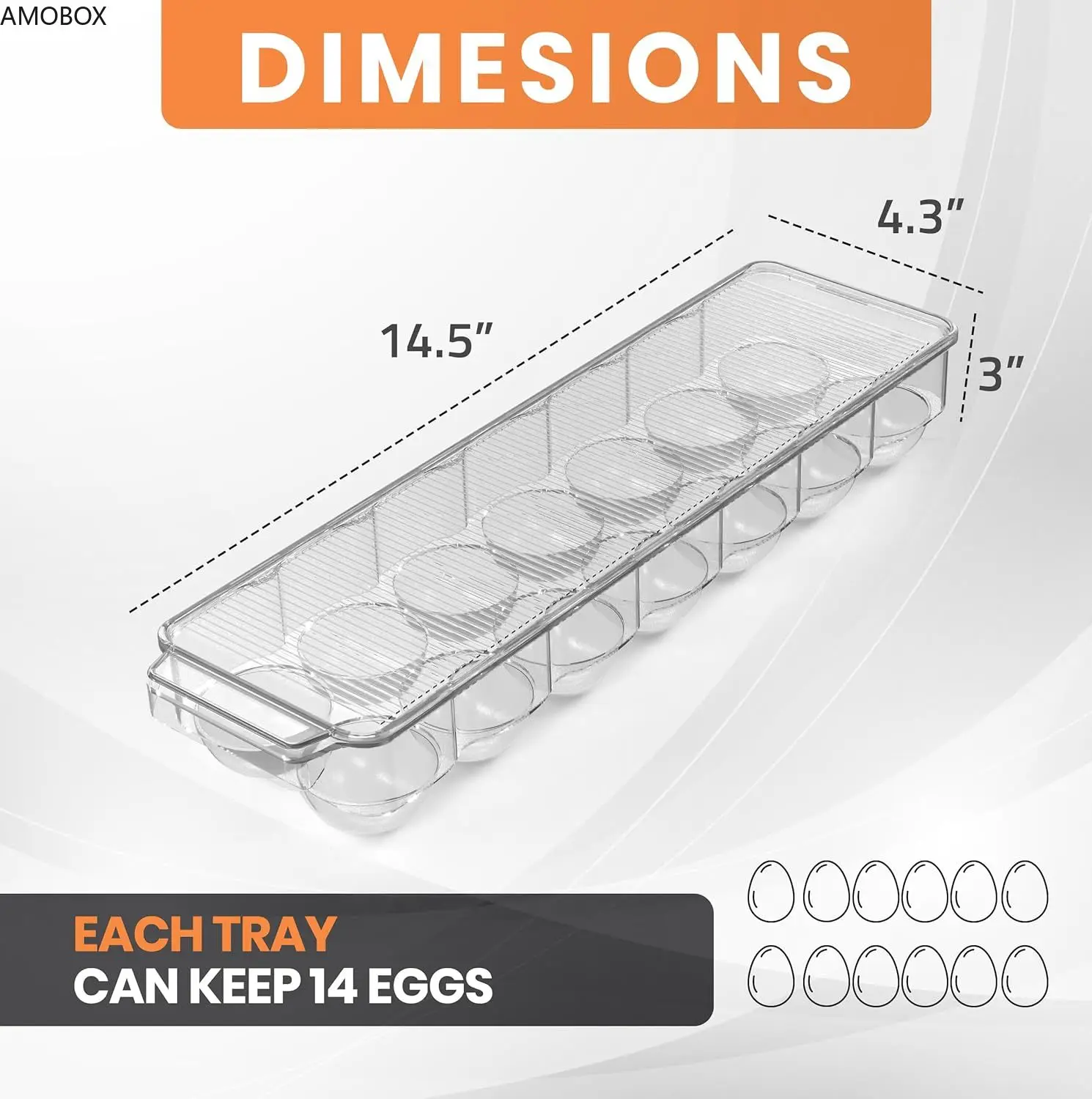 AMOBOX-Egg Container with Lid and Handle for Refrigerator,Clear Egg Holder for Kitchen Storage,Stacked,Refrigerator Fresh