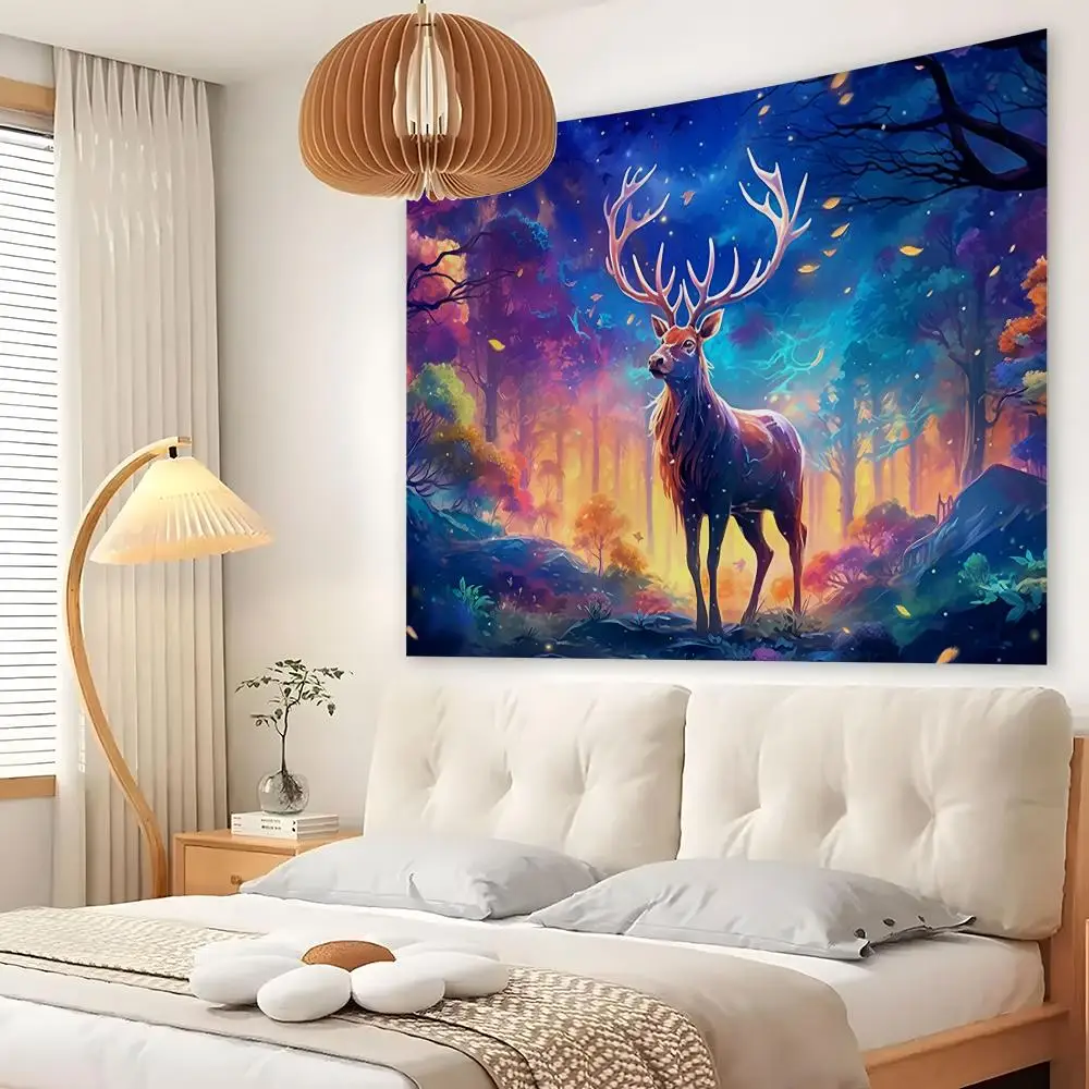 Majestic Deer Animal Tapestry Custom Living Bedroom Party Dormitory Interior Wall Bohemian Decoration Attached Clip