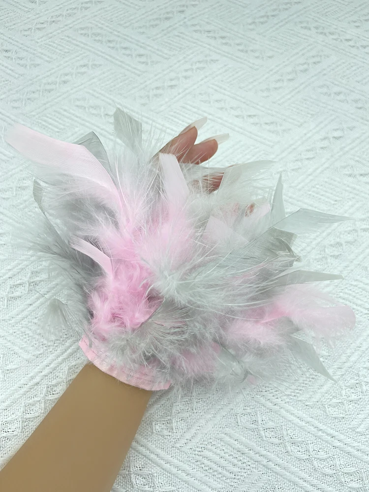 Puños de plumas de piel Natural para mujer, pulsera Sexy a presión, brazalete de brazo, camisas, mangas, tobillera de plumas de avestruz Real, puño