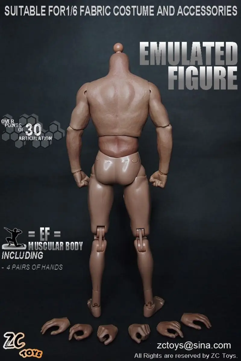 ZCTOYS S001 S002 S005 1/6 Skala 12-calowy męski żołnierz mięśniowy Super elastyczna figurka akcji Body Fit Bez szyi Rzeźby głowy