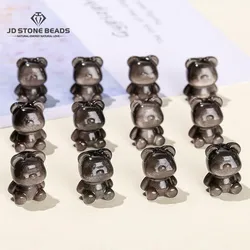 1 Pc Natural Stone Silver Obsidian Carved Cartoon Bear Bead With Hole Pendant For Jewelry Making Diy Necklace Bracelet Accessory