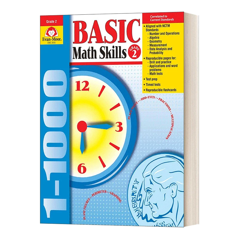 Evan Moor Basic Math Skills Workbook, Livro de Inglês, Grade 2, 6, 7, 8, 9, 9781557998972