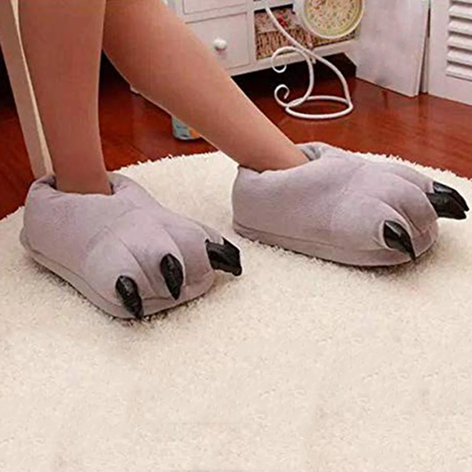 Kids Cute Cartoon Animal Paw Shoes Unisex Children Boys Girls Plush Claw Slippers Indoor Home Warm Cosplay House Shoes