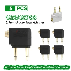 1-5pcs/Lot Dual 3.5mm Plug Adaptor Jack Audio Headphone Converter Adapter for Airline Airplane Travel Earphone Connector