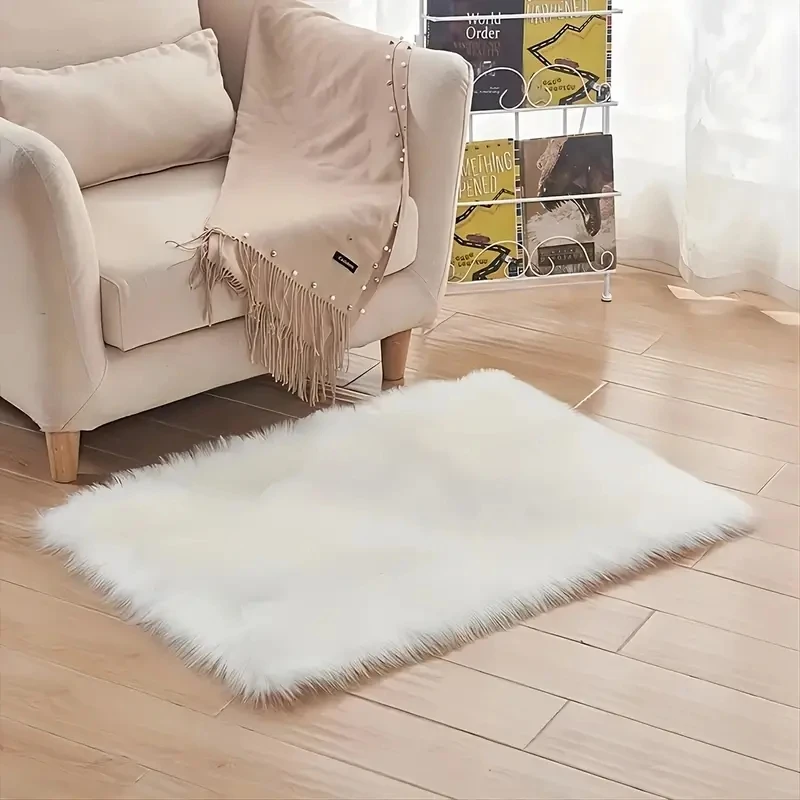 

60*180 120*180 180*240cm White Rectangle Artificial Wool Carpets for Living Room Non-Slip Area Rugs for Bedroom