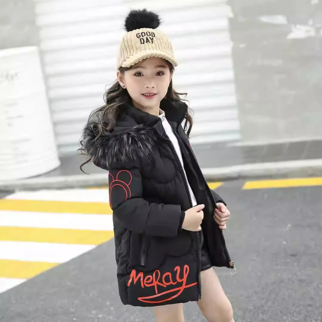 Teenager Big Size Thick Keeping Warm Winter Girls Jacket Slim Long Style Letter Hooded Coat For Girl Children Birthday Present