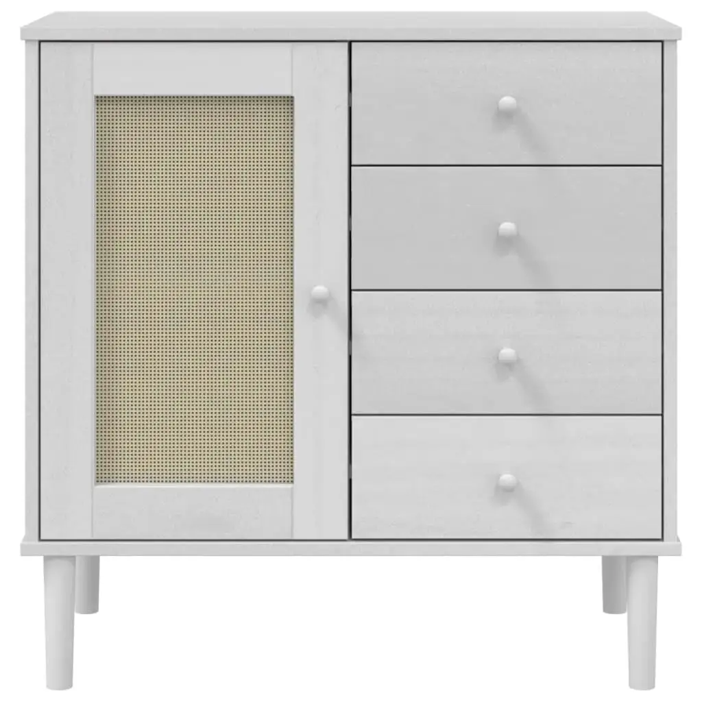 White Rattan Look Sideboard SENJA – Solid Pine, 31.5x15.7x31.5 inches, Stylish Storage Solution