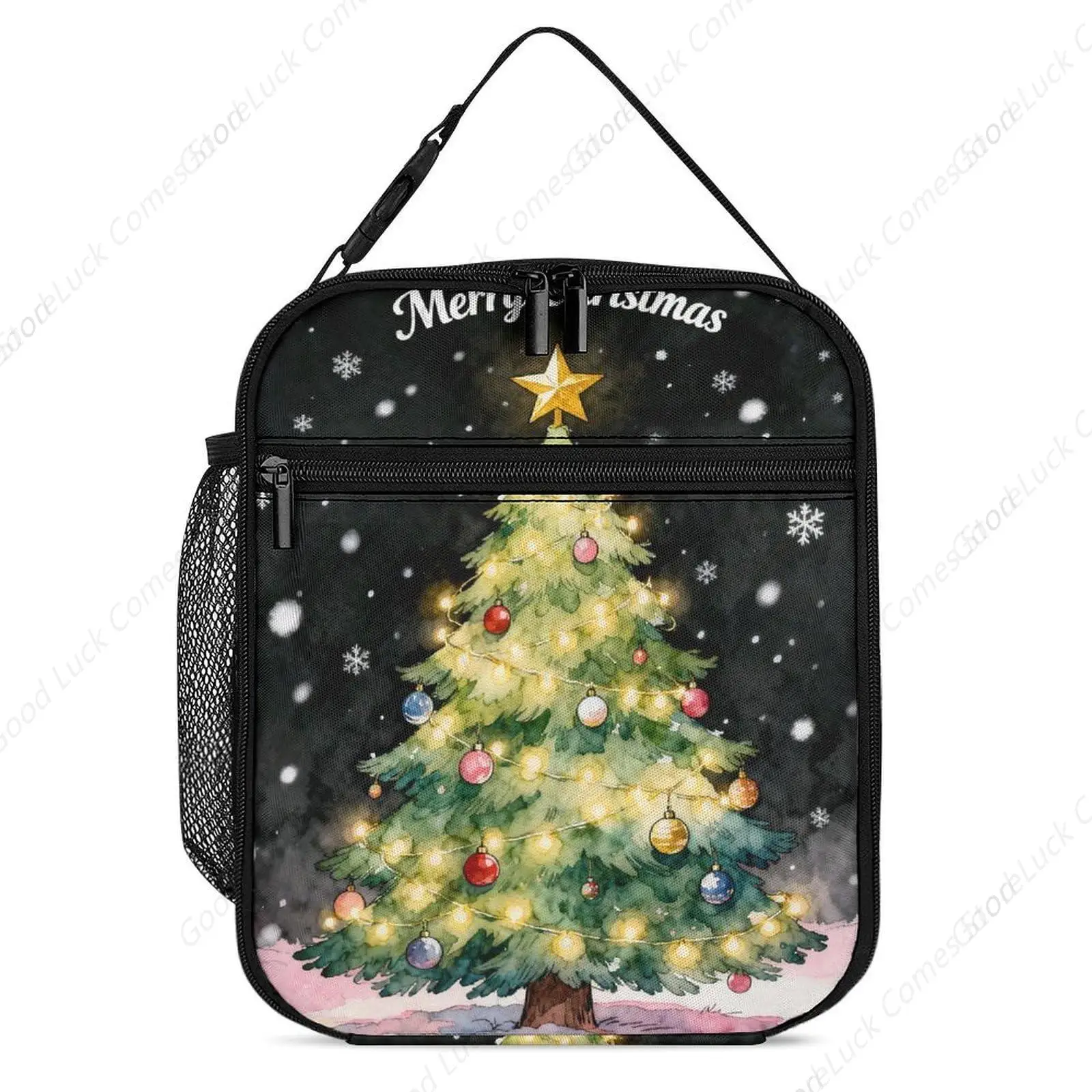 

Insulated Lunch Bag Leakproof Portable Lunch Box Colorfully Lit Christmas Tree Christmas Lunch Tote Bag Cooler Bag for Work