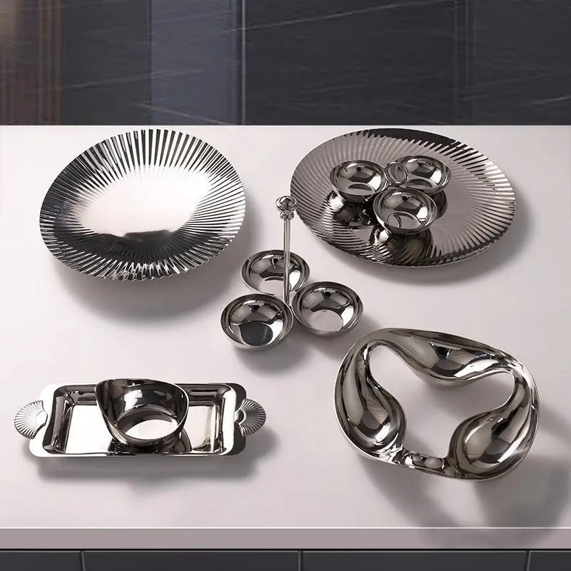 Modern Light Luxury Creativity Stainless Steel Fruit Dim Sum Pallet Household Use Living Room Advanced Decoration Storage Tray
