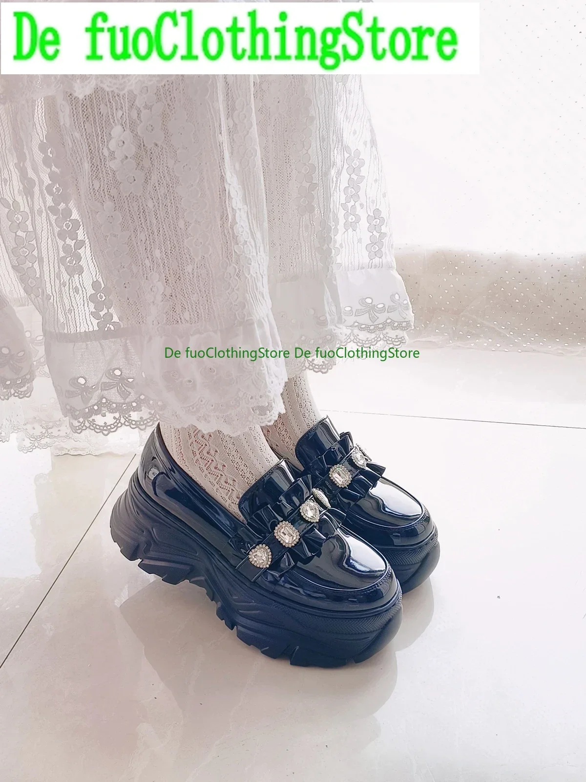 Neue Japanische Strass Patent Leder Muffin Schuhe Mine Serie Süße Spitze Sport Sohle Einzelnen Schuhe Frauen Plattform Faulenzer