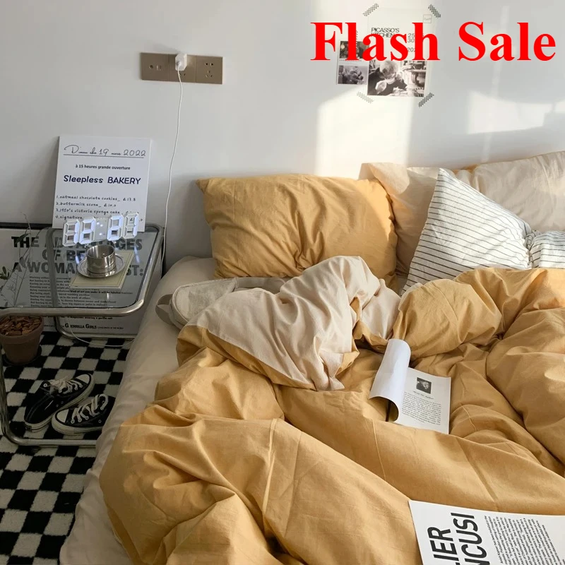 Solid new Fashion Style Bedding Set Twin Full Queen Size Duvet Cover Set Adults Kids Simple Korean Bed Flat Sheet Pillowcases