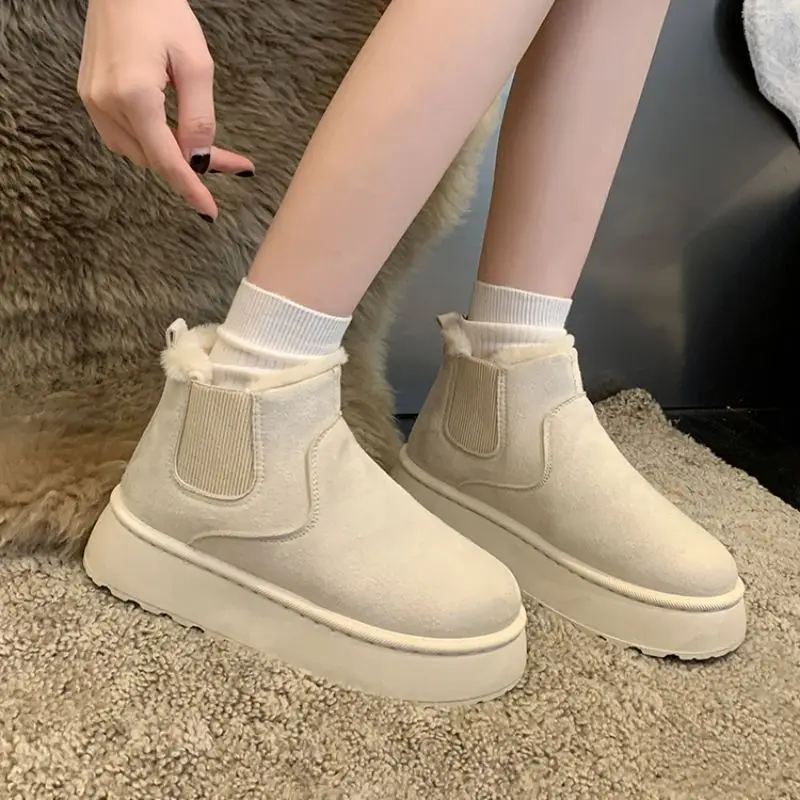 

Thick Bottom Snow Boots Women's Winter New Fashion Fleece Lined Warm Boot Bread Style Shoes Northeast Big Cotton Shoes
