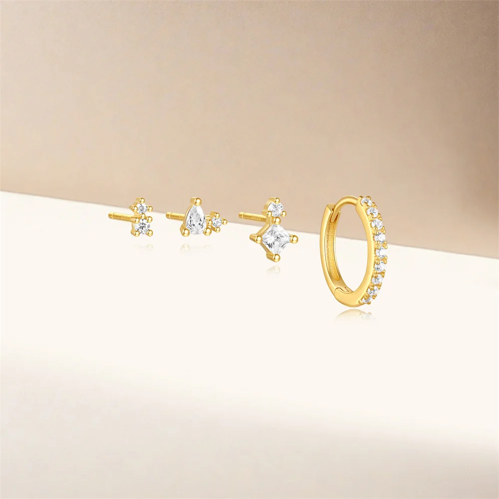 CANNER 925 Sterling Silver Square Brick Earrings Set For Women 18K Gold Plated Simplicity Fashion Earrings Ins Fine Jewelry Gift