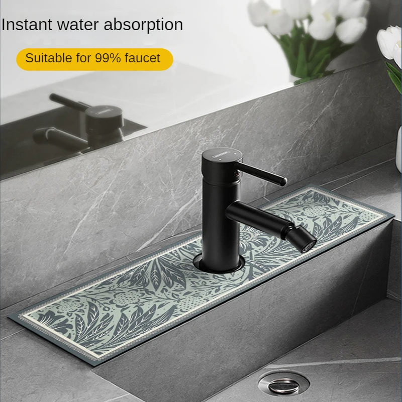 Faucet Diatom Mud Absorbent Pad Table Mat Basin Narrow Kitchen Countertop Splash-proof Anti-water Draining Mat Decoration Dining