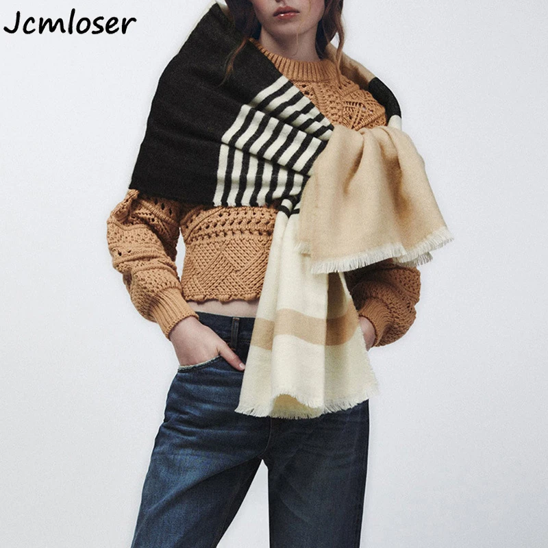 

Luxury high-quality Cashmere Womens Scarf Winter Thick warm striped Wraps Female bandana pashmina female foulard thick blanket