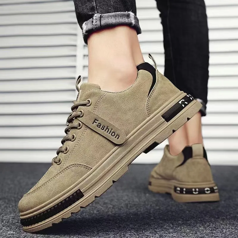 Men's Shoes Zipper Casual Khaki Sneakers Student Retro British Imitation Buckskin Fashion Shoes Men Zapatos De Hombre Sneakers