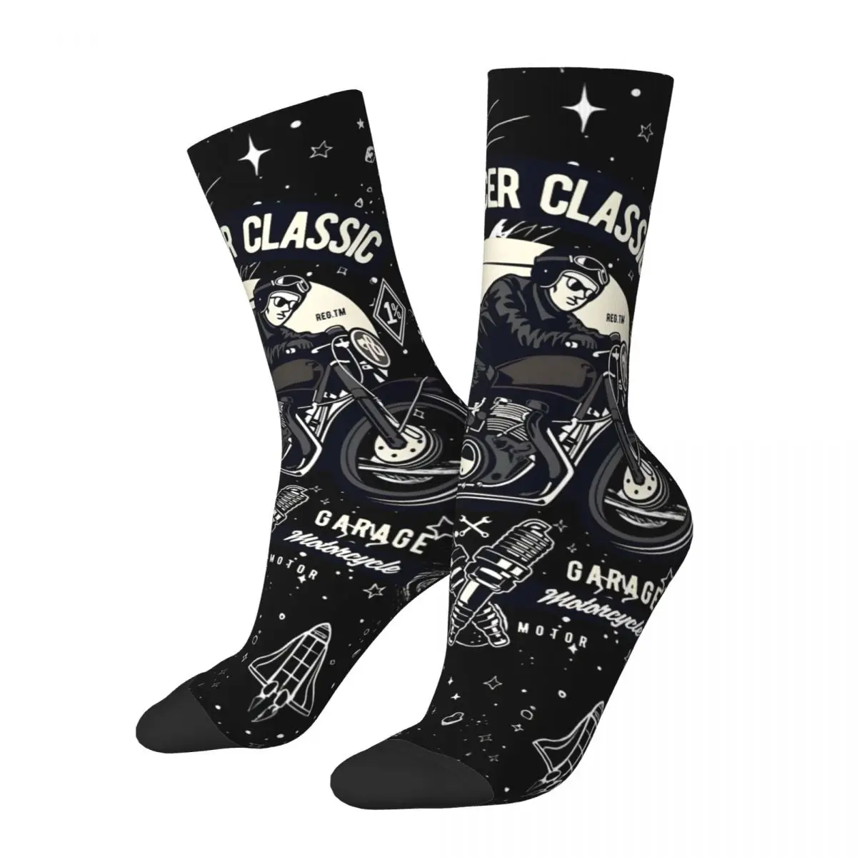 Rider Classic Men's Socks Retro Harajuku Cafe Racer Street Style Novelty Casual Crew Sock