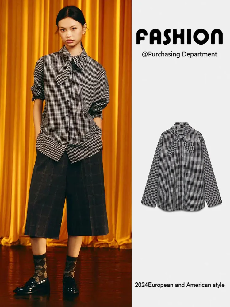 

Весенняя новинка: женский универсальный длинный шарф-платок в клетку из шелка, модель 4764900 084 070. Модная верхняя одежда для женщин.