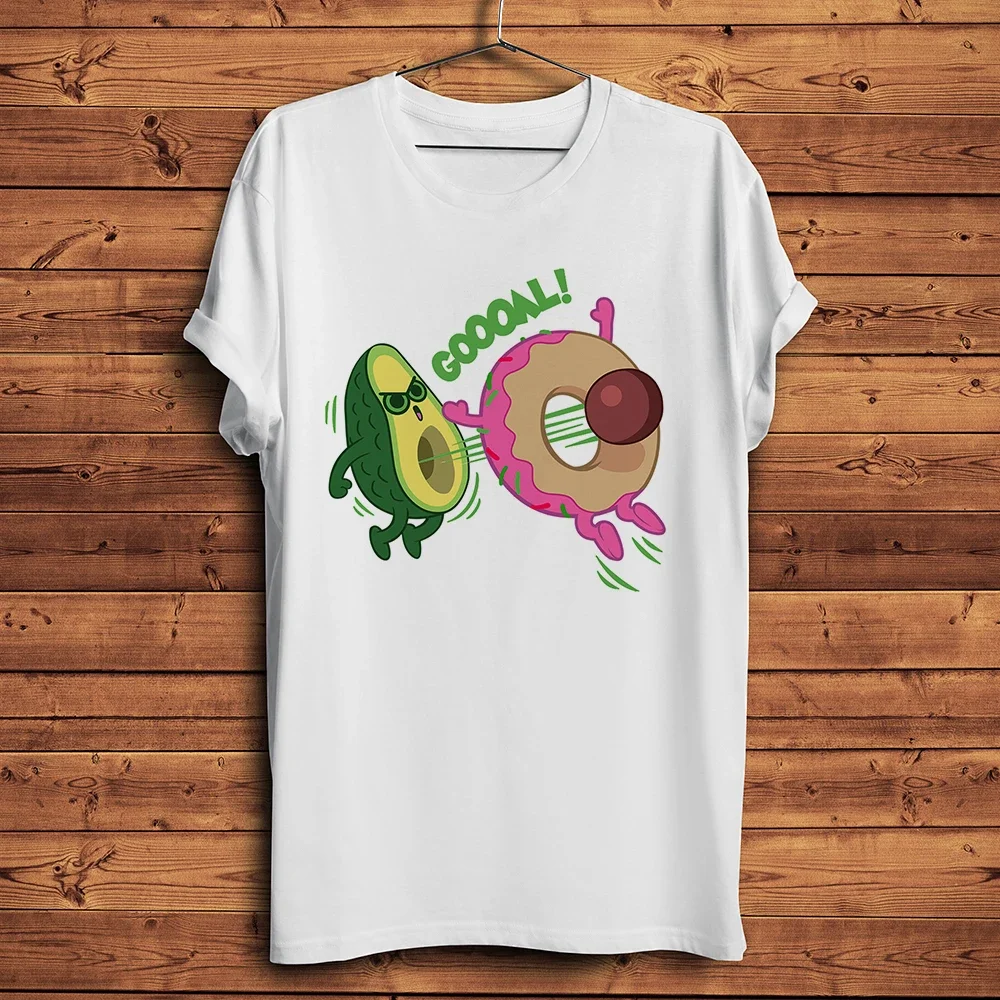 Cute Avocado Shelling Fight Banana Doughnut Donut Funny Tshirt,White Casual Short Sleeve T Shirt,Unisex Kawaii Streetwear Tee