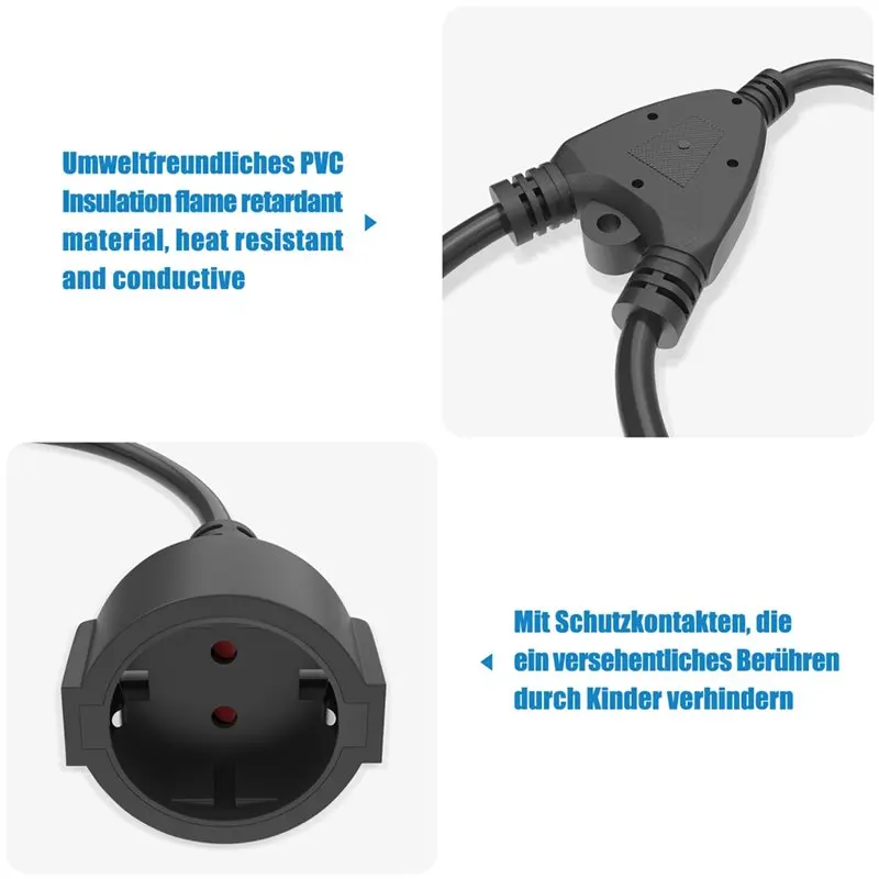 HRBAJ-Protective Contact Extension Cord, German Extension Cord Splitter, Socket IP20 With Dual Plugs For Home EU Plug
