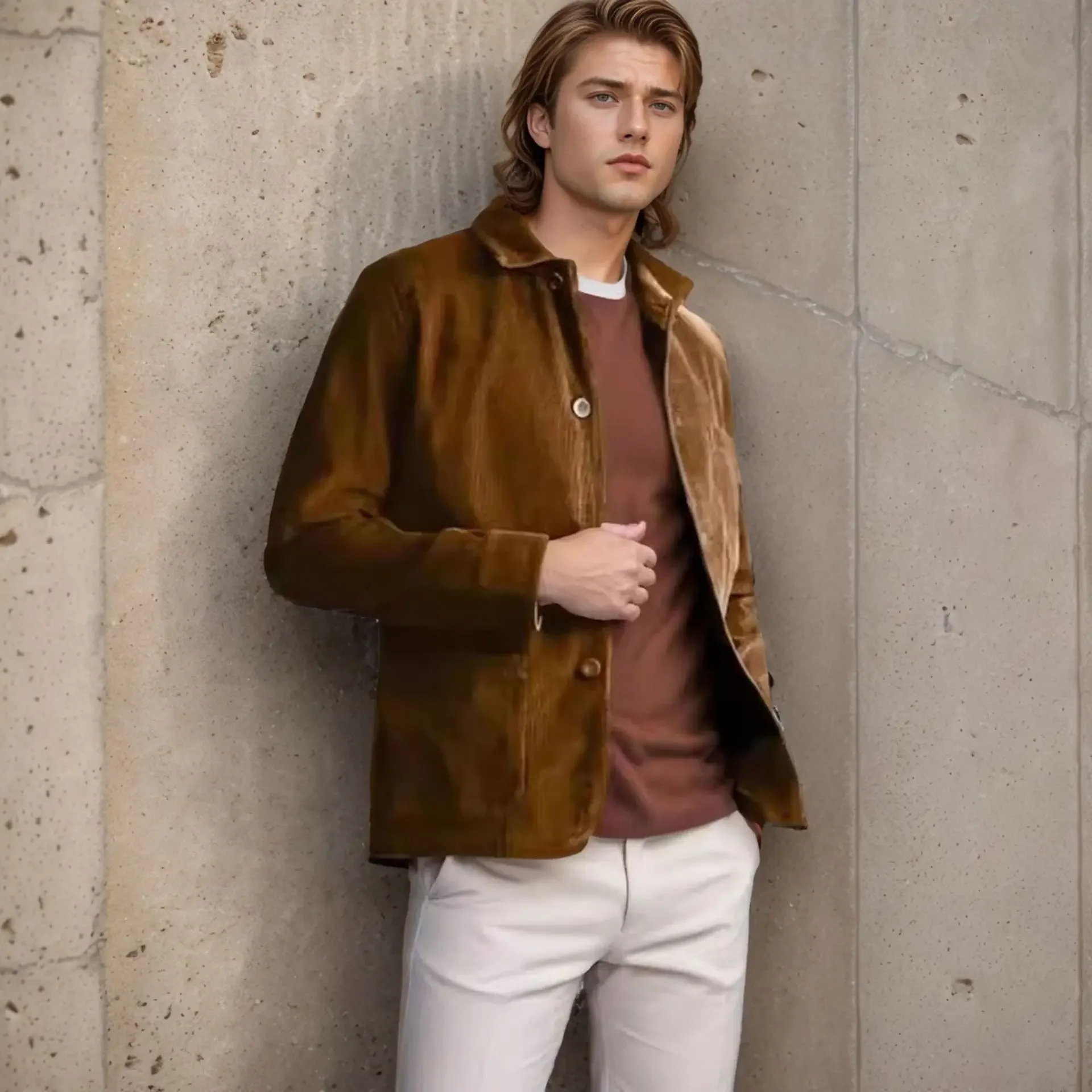 2024 Spring and Autumn Fashion Simple Shirt for Men, Casual Solid Color Corduroy Long Sleeve Wrinkle-Free Cardigan Coat S-XXL