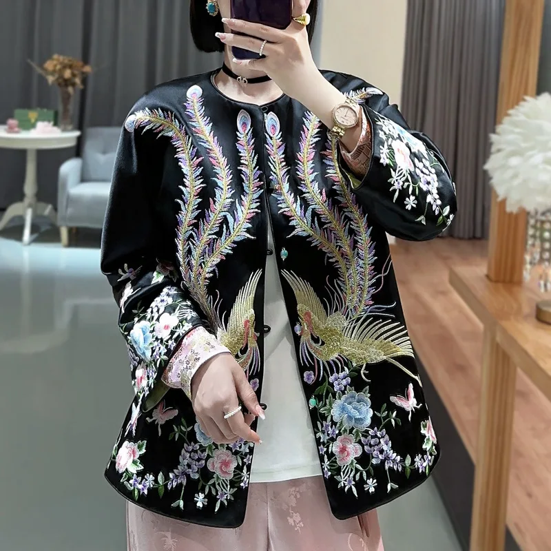 

Phoenix Pattern Acetate Luna New Year Embroidered Suit Jacket For Women